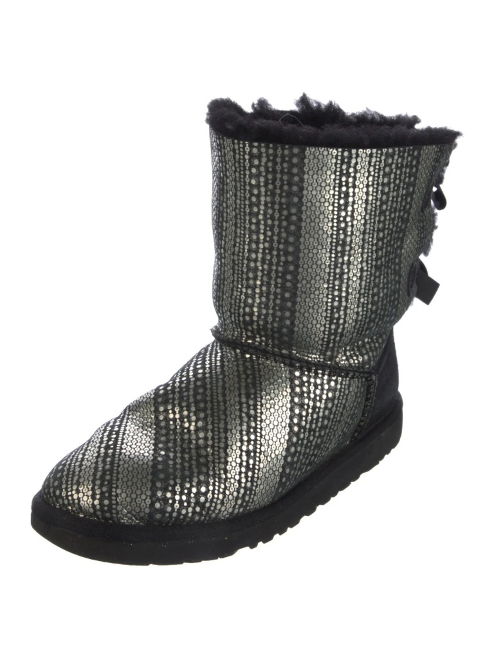 UGG Bailey Bow Black & Silver Holiday Boots Women's SZ 5 Floor Sample